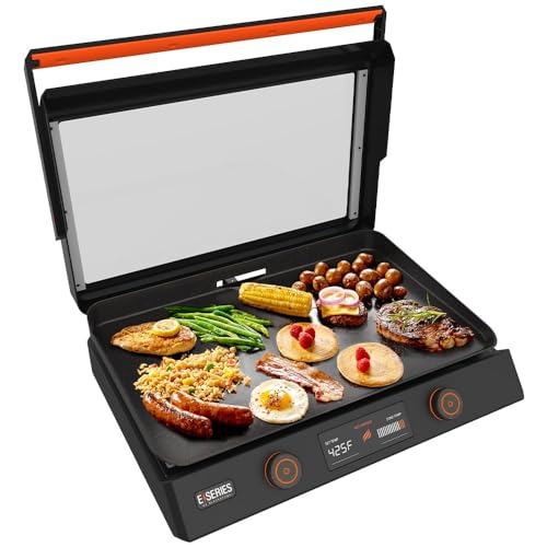 Blackstone 22-Inch Electric Griddle - 1200W Non Stick Ceramic Titanium Coated Stainless Steel Tabletop Griddle with EZ-Touch Control Dial, LCD Display, Patented Rotate & Remove Glass Hood - 8001