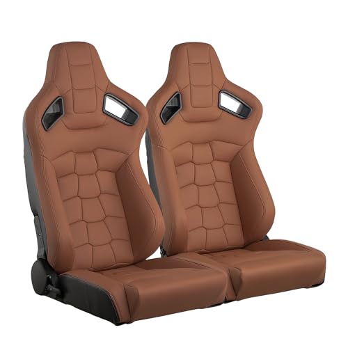 2 Pieces Racing Seats, Universal PVC Leather Bucket Seats with Dual Lock Sliders for Front-Back Adjustment - Automotive Racing Seats for Cars, Black