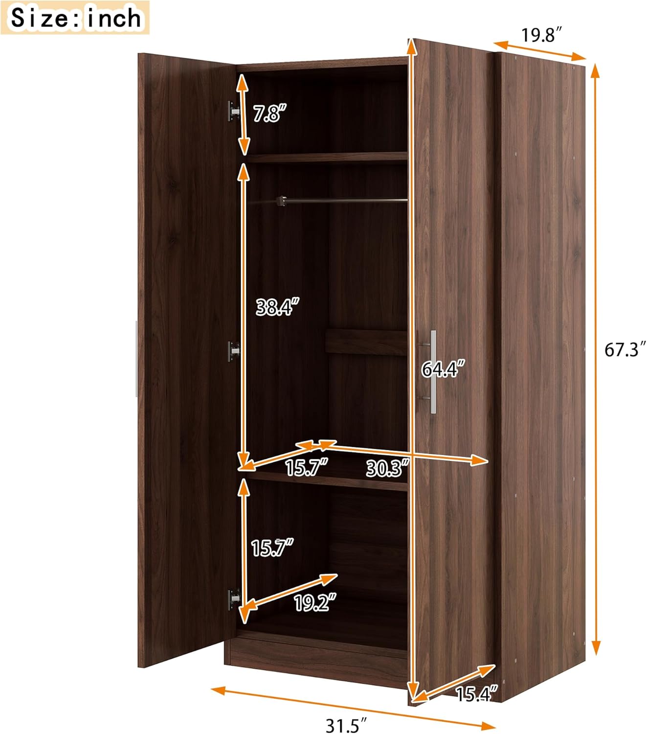 2-Door Wooden Wardrobe Armoire with 3 Storage Shelves Wooden Wardrobe Closet armoire Wardrobe Closet