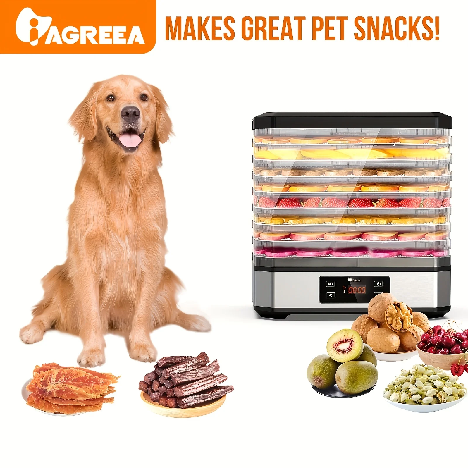 Food Dehydrator Machine  8 Trays  Food Dehydrator  Digital Timer And Temperature Control  For Jerky/Meat/Beef/Fruit/Vegetable  Dog Treats  Herbs  And Yogurt  BPA Free  400w