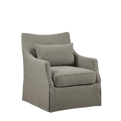 Martha Stewart London Swivel Chair - Solid Wood & Plywood, Skirted Metal Base Accent Armchair, Lumbar Pillow -Modern Classic Family Room Sofa Furniture Bedroom Lounge, 28