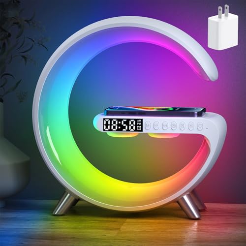 Smart LED Night Light, Wireless Charger, Phone Wireless Charging Dock, Table Bedside Lamp, Sunrise Alarm Clock, Bluetooth Speaker & App Control, Ideal for Bedroom, Home Decor, Birthday, Christmas Gift