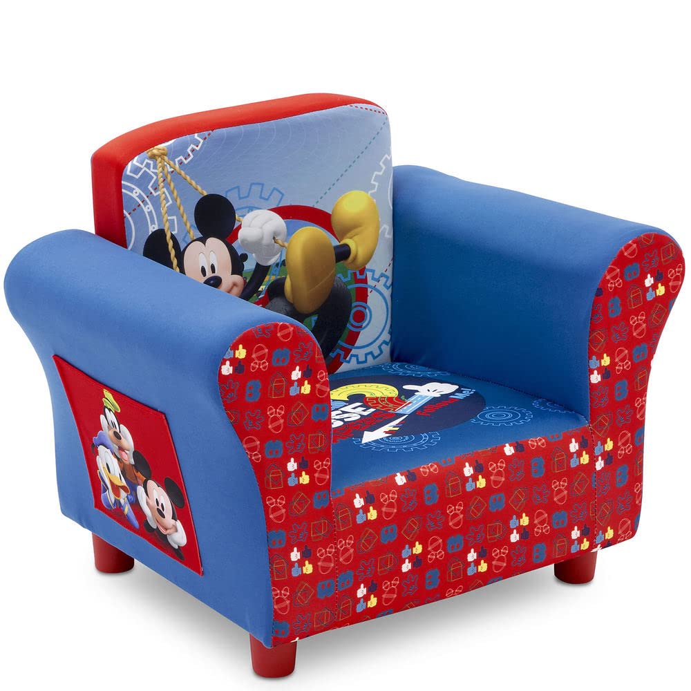 Delta Children Mickey Mouse Upholstered Chair and Toy Story 4 Chair Desk with Storage Bin