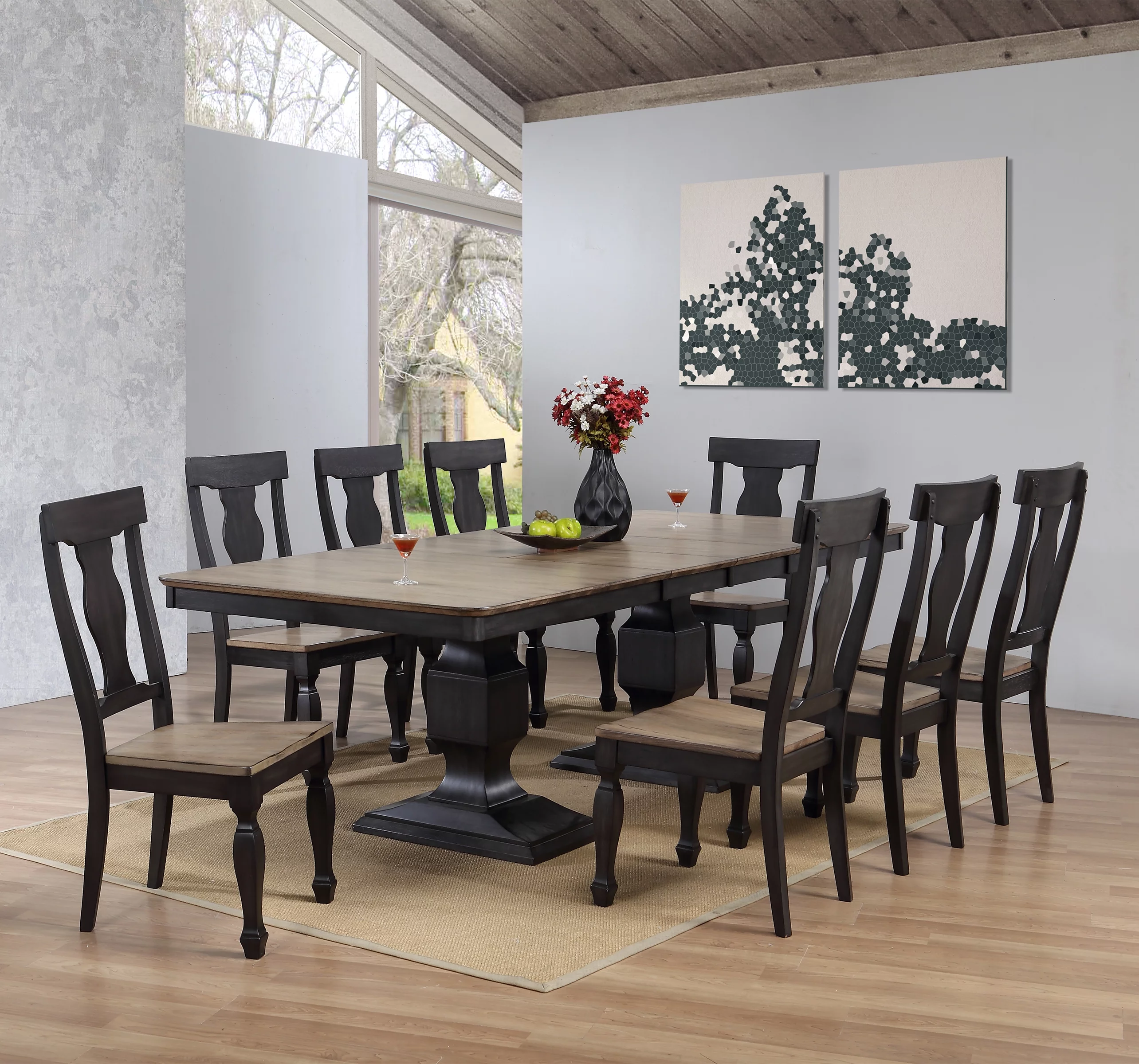 Lowel 9 Piece Formal Dining Room Set, Extendable Table & 8 Chairs