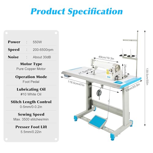 Heavy Duty Sewing Machine with Servo Motor, 550W Commercial Sewing Machine Electric Sewing Machine with 14 Needles,Industrial Sewing Machine for Commercial, Max. 3500 Stitches/min,Not Include Table