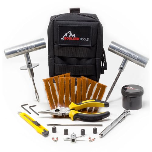 Boulder Tools - Compact Tire Repair kit with Molle Storage Pouch. Heavy Duty Universal Tire Plug Kit, Easily Stores Inside Your UTV, ATV, Truck, Motorcycle, Overlanding Gear or RV