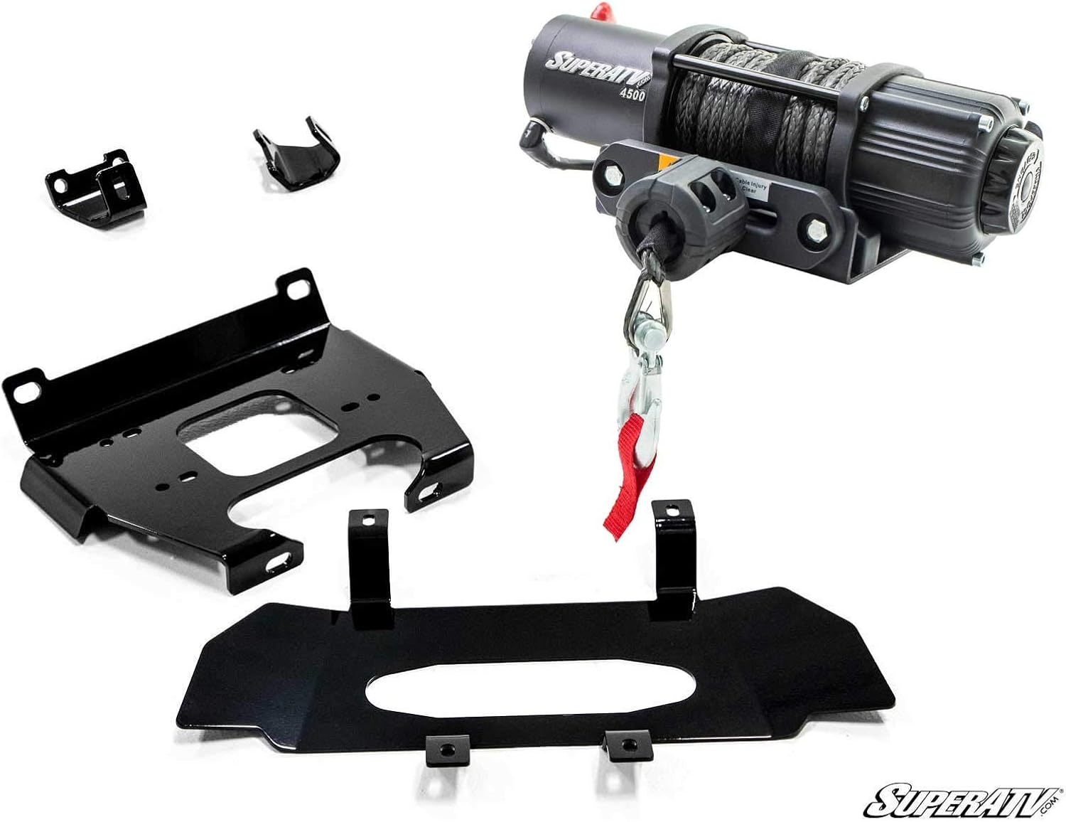 SuperATV Black Ops 3500 lb Winch with Winch Mounting Plate for 2014-2018 Polaris RZR XP 1000 / Polaris RZR XP 4 1000 | Complete Winch Kit Ready for Install | Powder Coated Heavy Duty Steel Plating