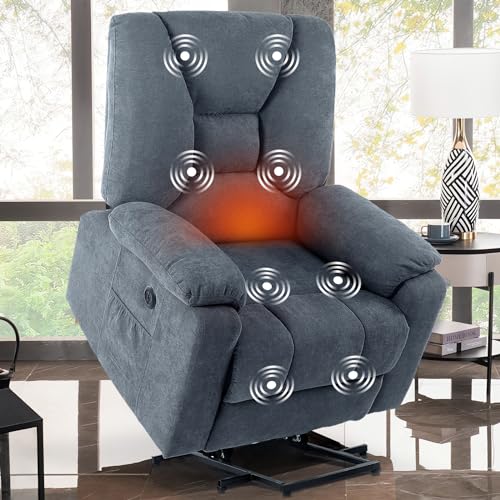 Power Lift Recliner Chair for Elderly, Massage Lift Recliner with Heat & Vibration, Fabric Electric Lift Reclining Chairs for Home Living Room (Dark Brown)