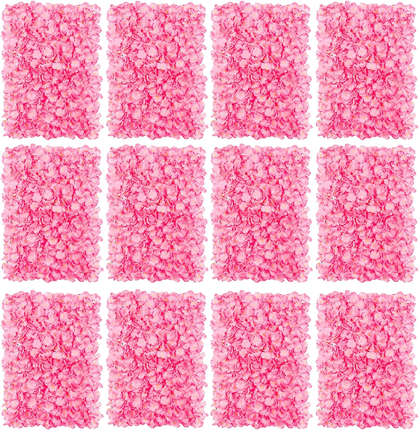 Nuptio Artificial Flower Wall Decor Pink Silk Hydrangea Floral Wall Panels for Wedding Birthday Party Babyshower Room Backdrop Decoration 12 Pack 24×16