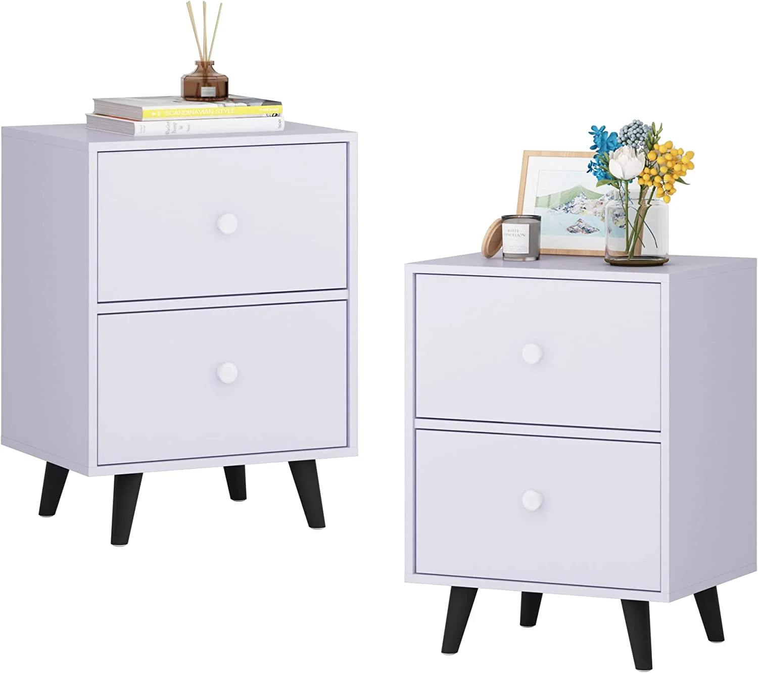 NLIBOOMLife Nightstand End Beside Table with 2 Drawers  Organizer Room   White