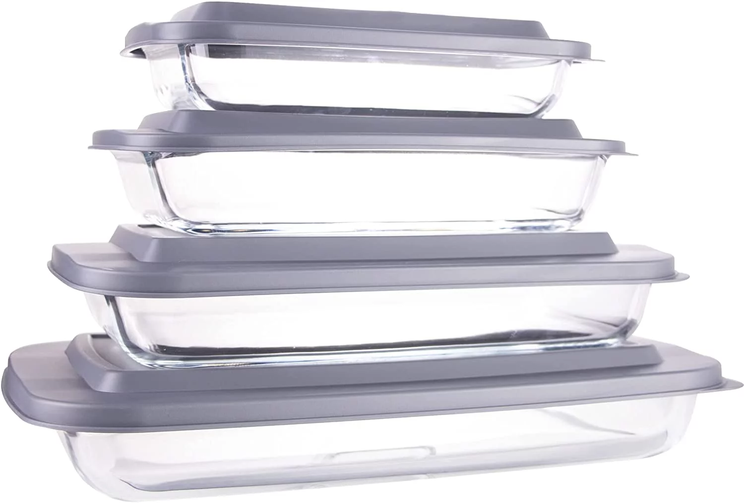 Luvan Glass Baking Dishes with Lids,8 Pieces Rectangular Glass Bakeware Set,Glass Pans for Baking, Freezer and Oven Safe