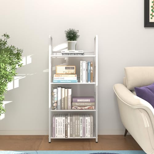White 5 Tiers Tall Bookshelf, Industrial Storage Shelf, Multifunctional Narrow Bookcase, Display Standing Shelf Units for Living Room, Bedroom, Kitchen