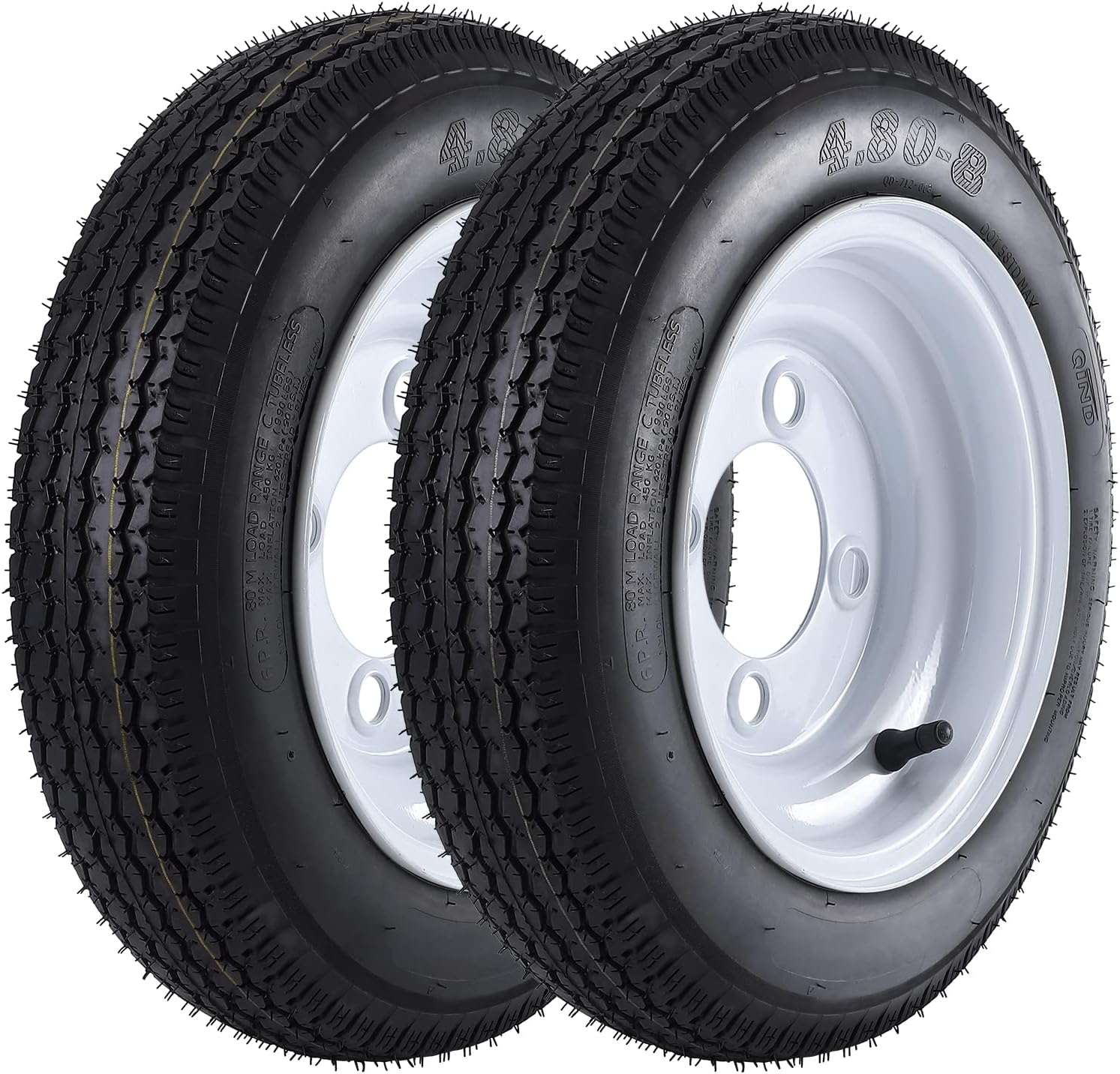 4.80-8 4.80x8 480-8 4.80-8 Trailer Tires with 8'' Rims, 4 Lug on 4'', Load Range C, 6PR