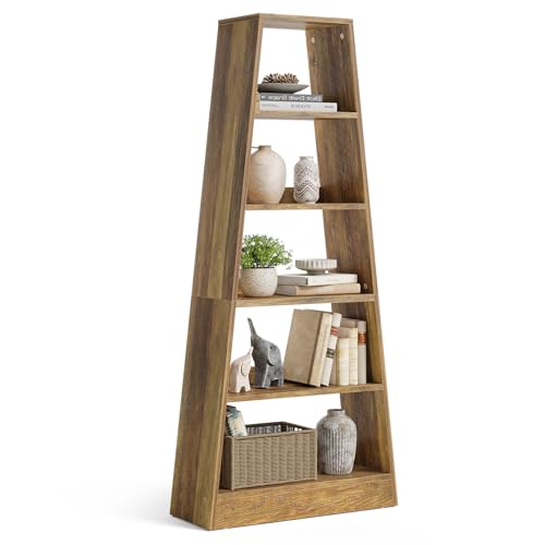 LITTLE TREE 6-Tier Bookshelf, 70.87-Inch Ladder Bookcase, Tall Standing Wooden Bookcase Display Shelf in Warm Umber Wood Finish, Storage Solution for Living Room, Office, Bedroom