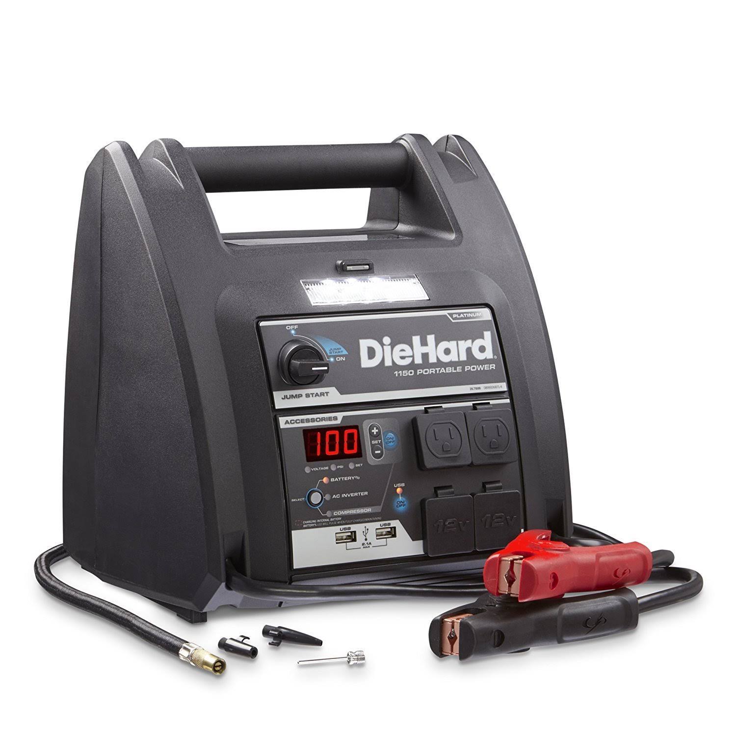 Diehard 71688 Platinum Portable Power 1150 Peak Amp 12 Volt Jump Starter Power Source with 2