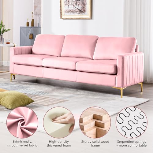 Pink Couches for Living Room Set, Comfy Tufted Velvet Couch Sofa Set Muebles Para Sala Modernos Juego De Sala Modern Living Room Furniture Sets 3 Piece ( 3 Seater Couch and Loveseat and Chair)