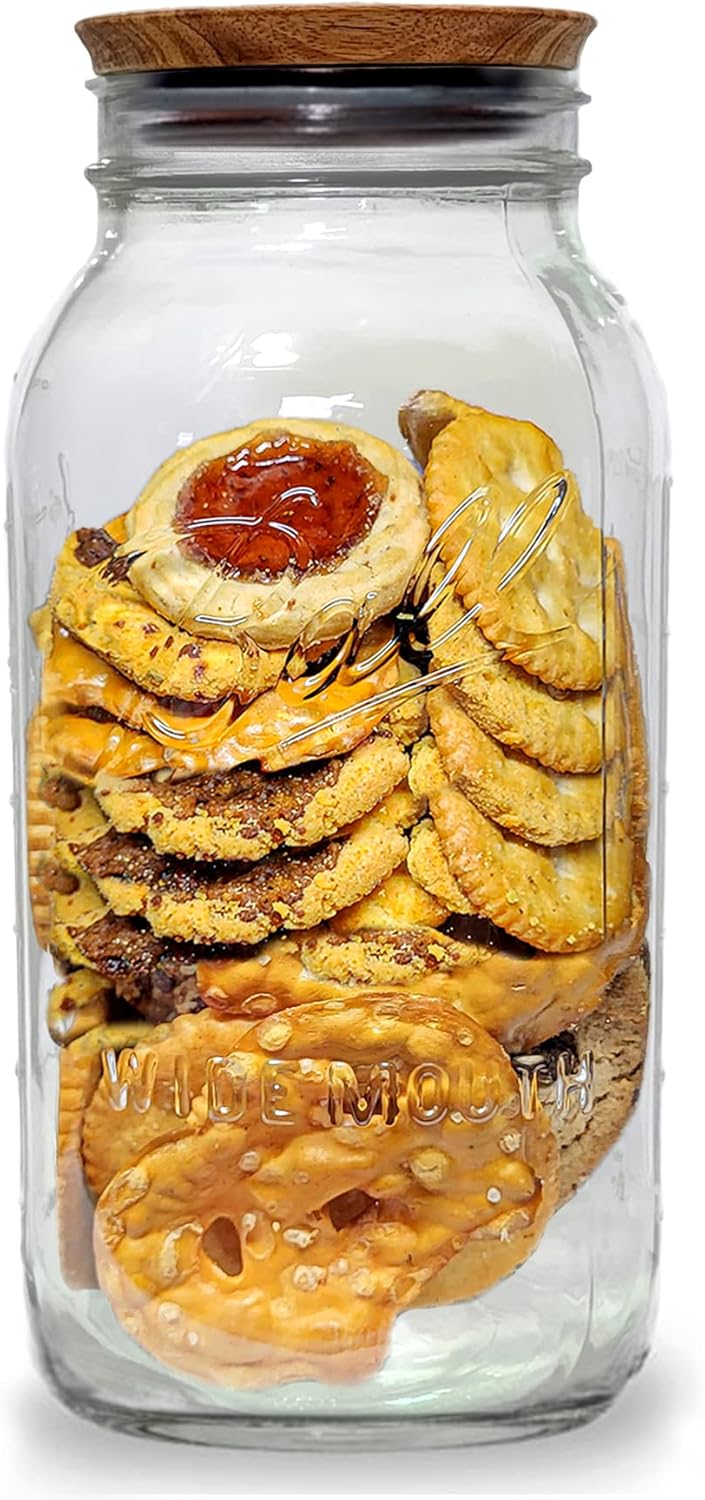 Wide Mouth Mason Jar 64 oz - (1 Pack) - Ball Wide Mouth 64-Ounces Half Gallon Mason Jar with M.E.M Wooden Storage Lid. Ball 64oz Wide Mouth Half Gallon Mason Jar For Storage, Grains, Herbs, Pasta,