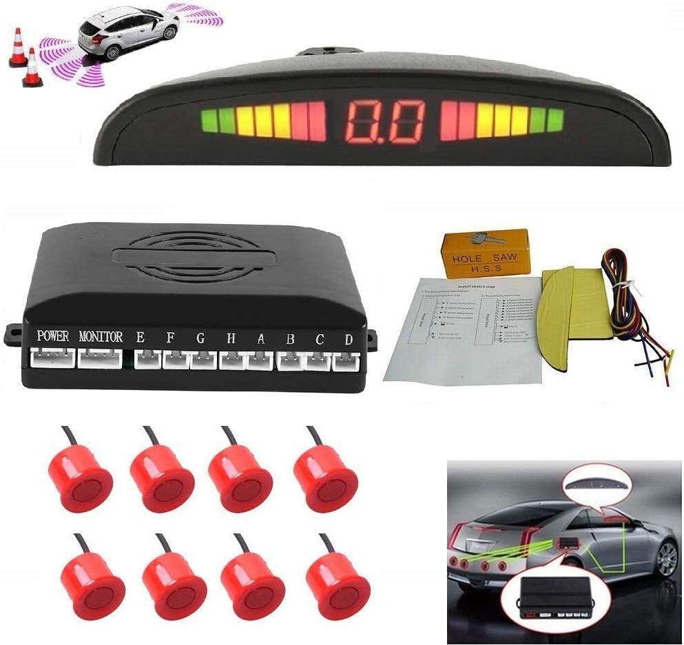 Car Parking Sensor - Bessie Sparks Car Reverse Parking Radar System 8 Reversing Sensors Kit with Front and Rear Alarm Buzzer Reminder LED Display Safe Driving (White) Pack of 2