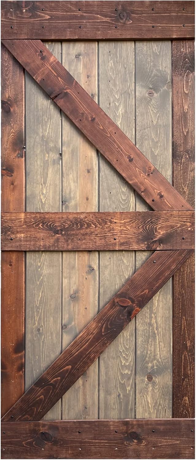 28/36/38/42inx 84in K Series Knotty Pine Wood Interior Sliding Barn Door Slab (38in.X84in., Brown/Walnut)