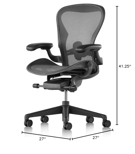 Herman Miller Aeron Chair Size B - Graphite Fully Loaded Adjustable Arm Height Tilt Tension Control Posture Fit - Repackaged Ergonomic Office Desk Chair