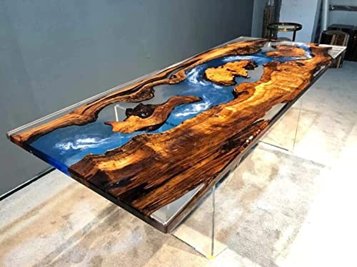 Customized Large Clear Blue EPOXY Table, Resin Dining Table for 2, 4, 6, 8 River Dining Table Top, Wood Epoxy Coffee Table Top Living Room Table (28.5