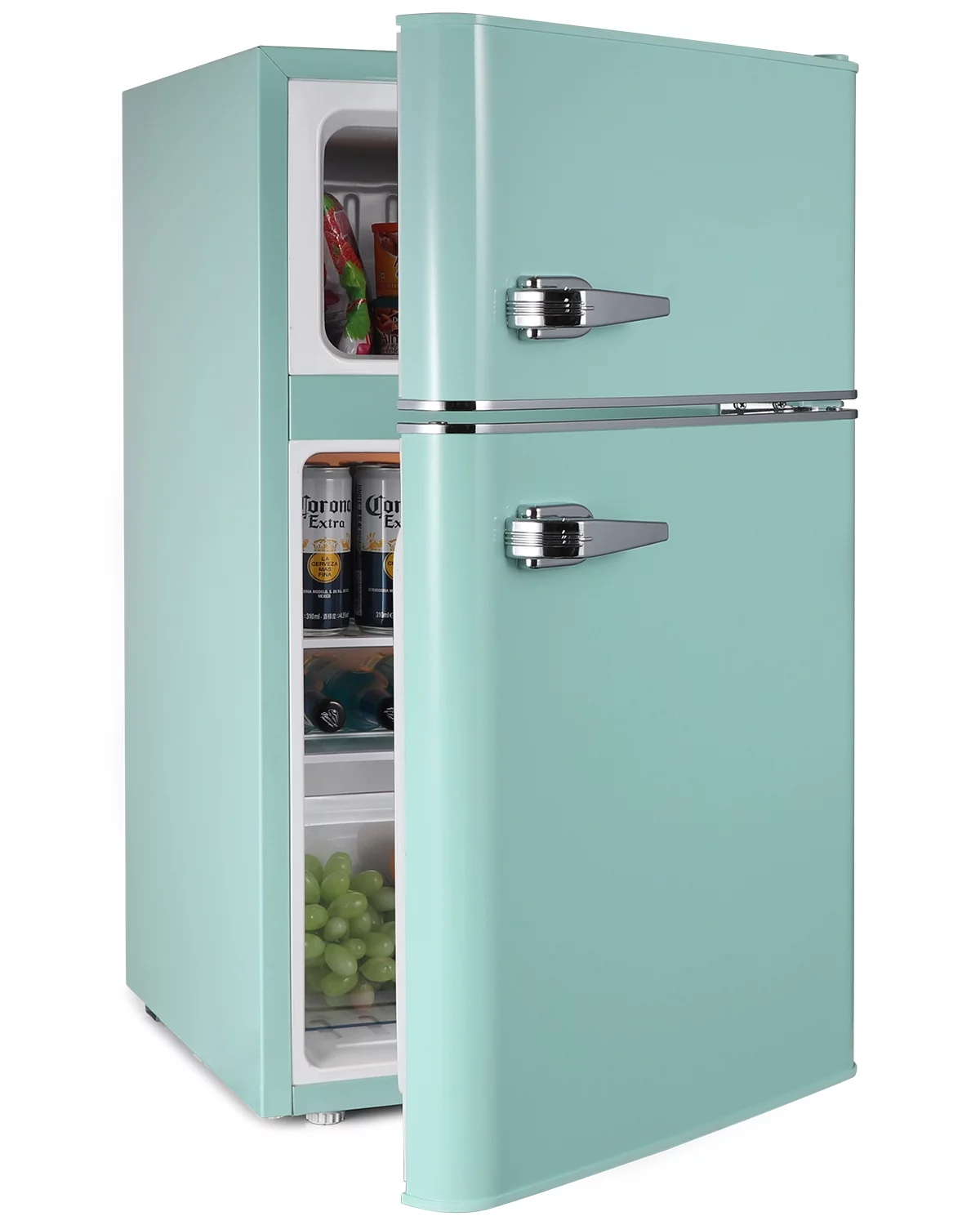 Northair 3.2 Cu ft Compact Mini Refrigerator Separate Freezer, Small Fridge Double 2-Door Adjustable Removable Retro Stainless Steel Shelves,Green