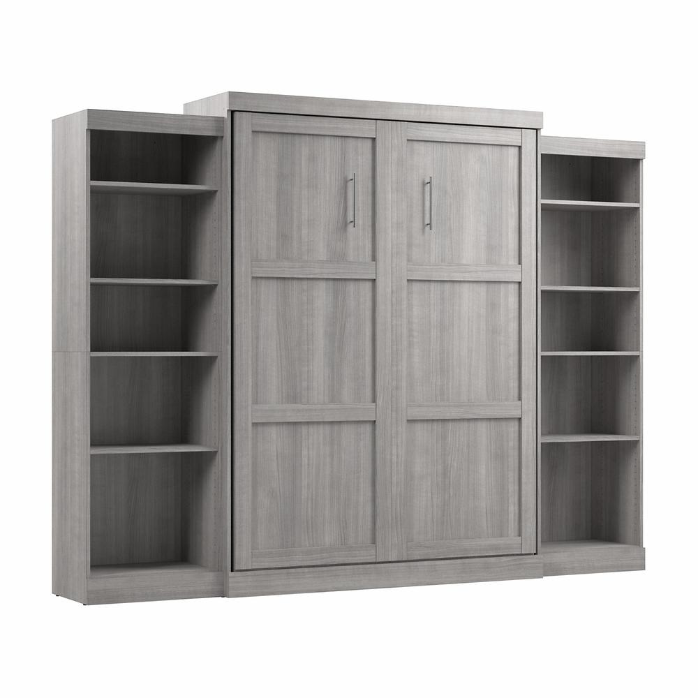 Bestar Pur Queen Murphy Bed and 2 Shelving Units (115W) in Platinum Gray