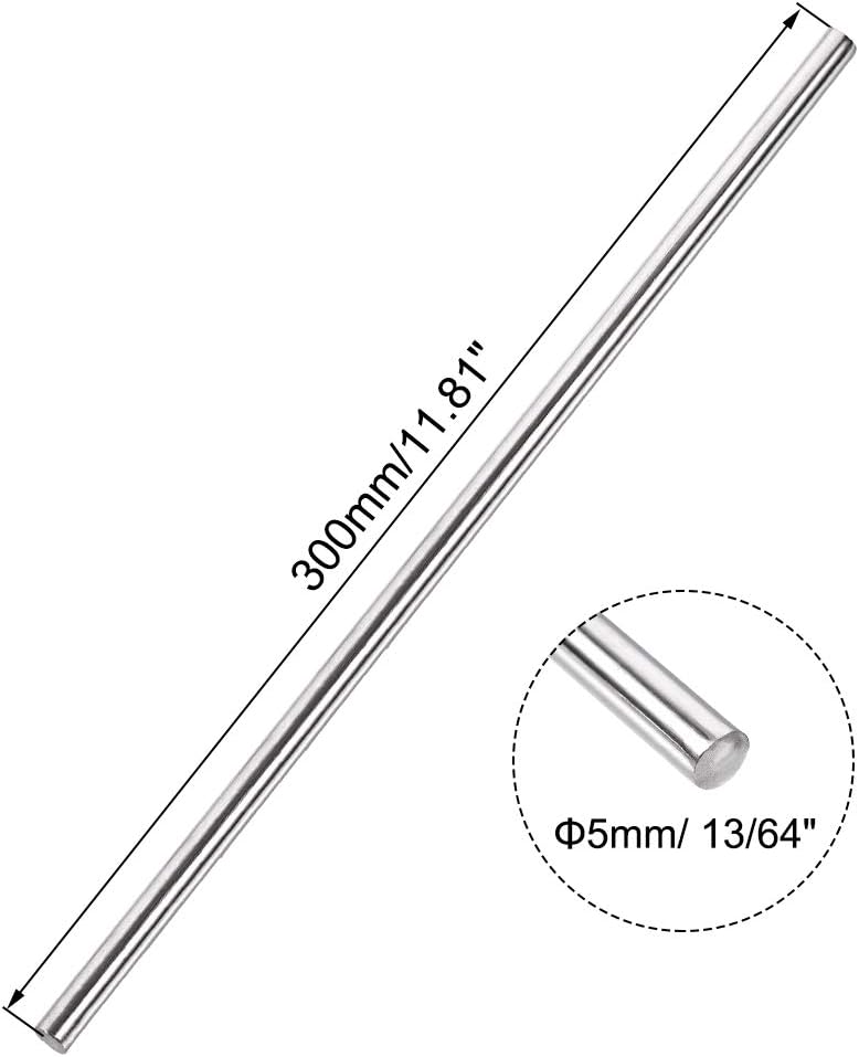 uxcell 5mm x 300mm 304 Stainless Steel Solid Round Rod for DIY Craft - 5pcs