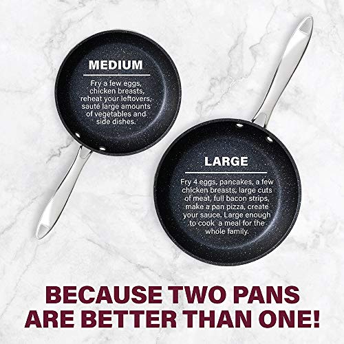 Granite Stone Professional Frying Pan Set, Hard Anodized Ultra Nonstick 10” & 11.5” Pro Chef’s Skillet Set, Durable Granite Surface Coated 3x and Infused with Minerals & Diamonds, Induction Capable…