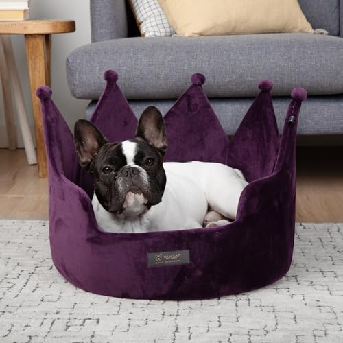 NANDOG Pet Gear Crown Cozy Round Dog and Cat Bed Collection Washable Indoor Pet Bed for Small Breeds -Soft Bed Fits in Crate or Kennel - Made of Ultra Soft Micro-Plush Material (Royal Gray Prive 18