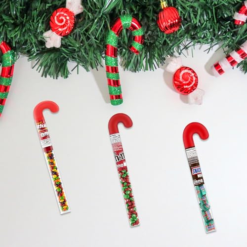 Snackivore Mini Snickers Candy Cane Tube, Christmas Skittles Filled Candy Cane Tube, and Christmas M Ms Candy Cane Tube- 3 Pack, Christmas Candy Canes Filled With Candy, Candy Canes with Chocolate