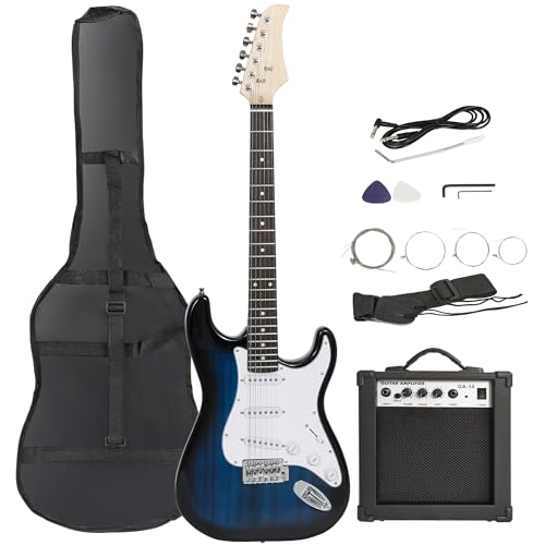 LEMY 39 Inch Full Size Beginner Electric Guitar Starter Kit Included Amp, Case, Strap and Accessories Pack (Black)