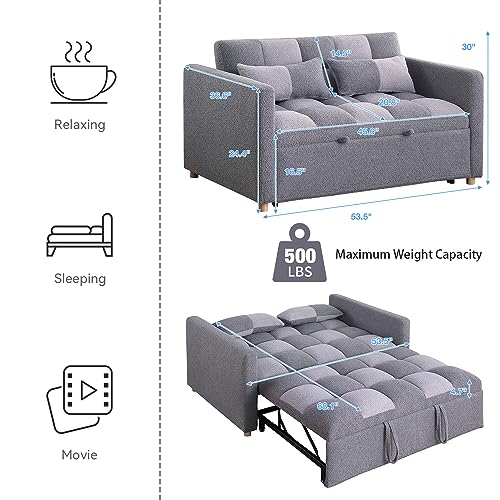 Loveseat Sleeper, Pull Out Sleeper Sofa with Adjustable Backrest and Pillows, Teddy Fabric Couch Bed for Living Room, Apartment and Small Space (Brown)