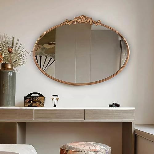Wall Mirror Window Decorative Traditional Vintage Ornate Baroque Mirrors Antique Arched Farmhouse for Living Room Bedroom Entryway Bathroom Vanity (24 * 36 * 1.2, Gold)