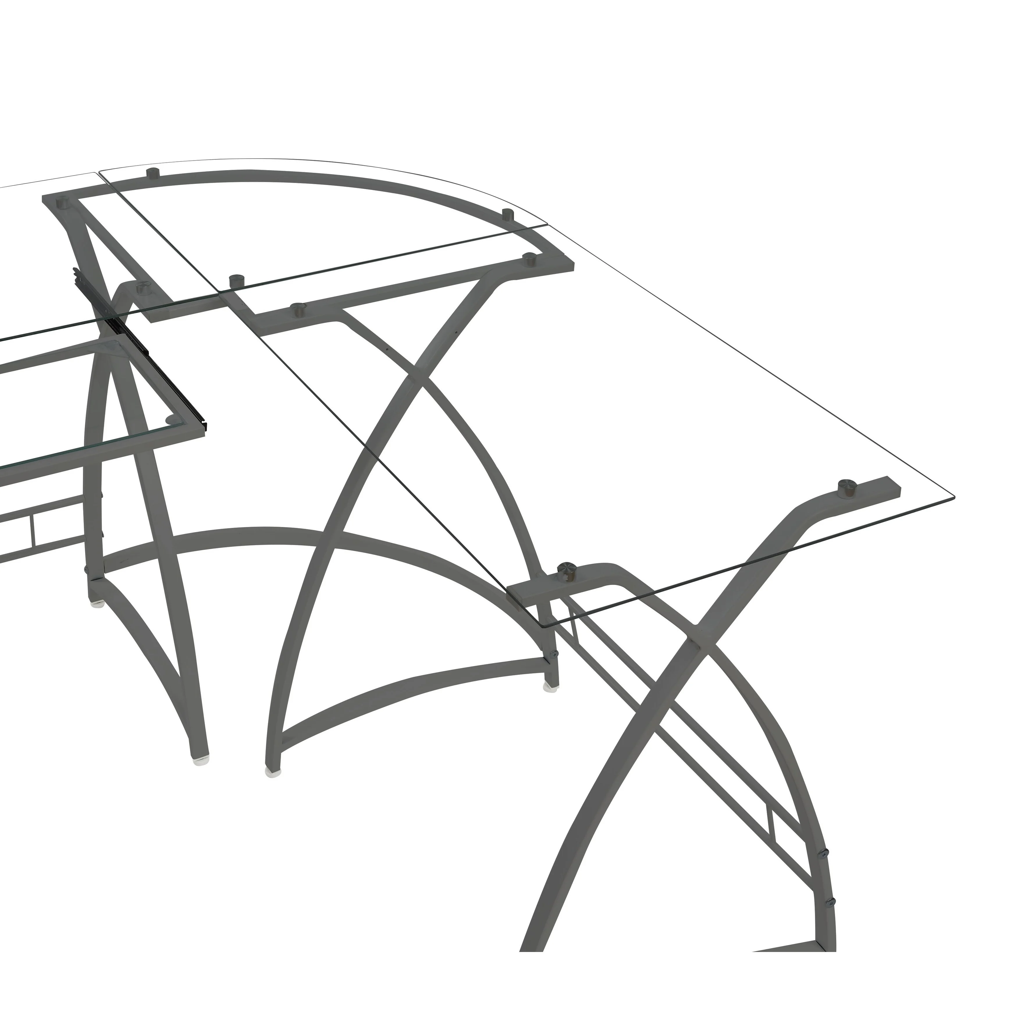 Computer Desk in Clear Glass Pull Out Keyboard Panel Workstation Desks L-Shaped Corner Desk Writing Desks Receptionist Desks