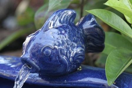 Smart Solar 21372R01 Ceramic Solar Koi Fountain, Blue Glazed Finish, Powered by an Included Solar Panel that Operates an Integral Low Voltage Pump With Filter