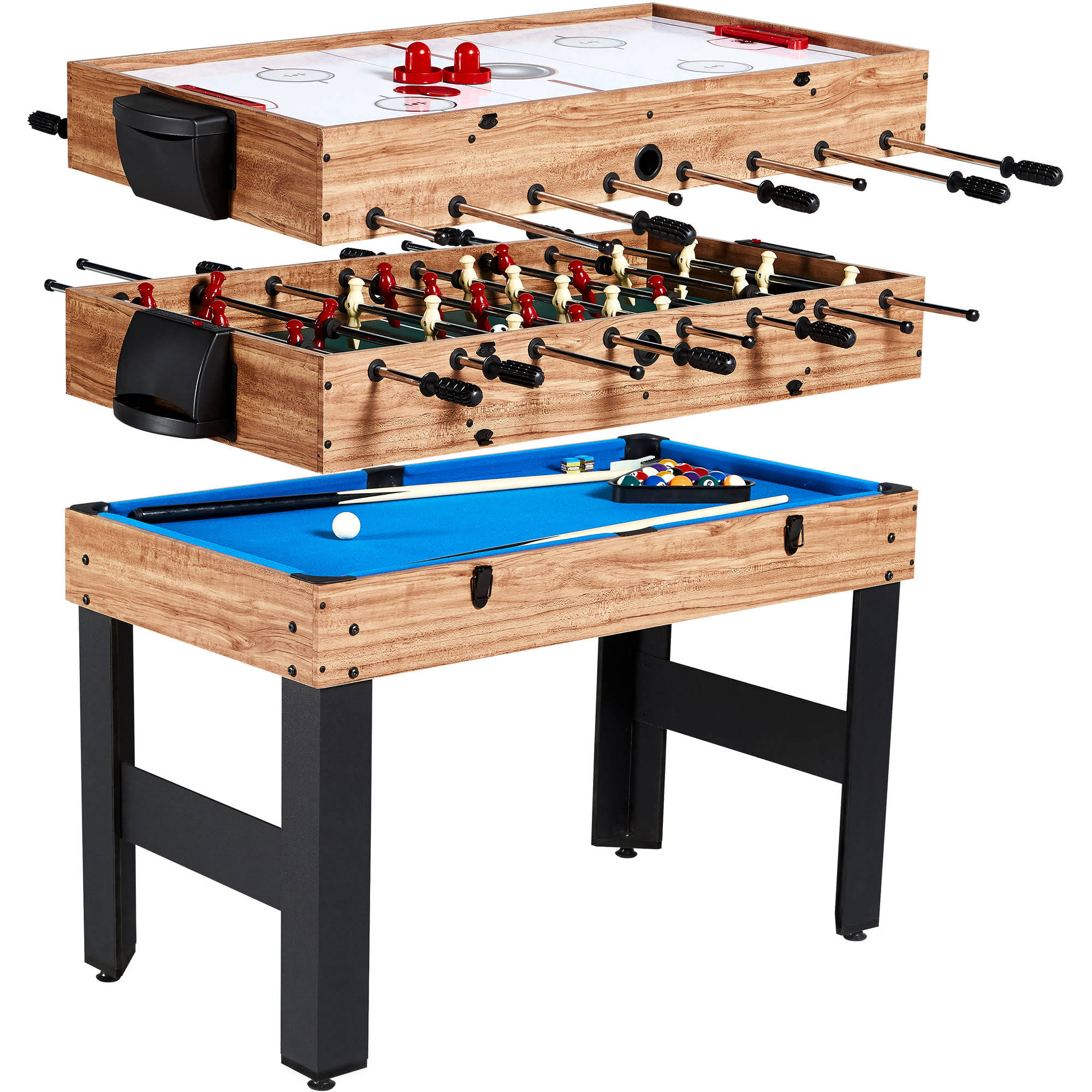 MD Sports 48 inch 3 in 1 Combo Game Table, Pool, Hockey, Foosball, Accessories Included