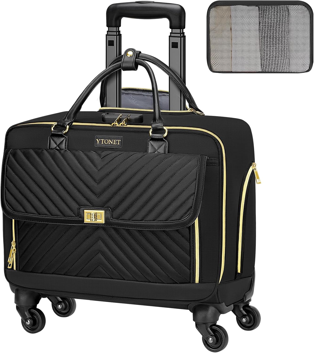 Ytonet Rolling Laptop Bag, Rolling Briefcase for Women with 4 Spinner Wheels, 17.3 Inch Rolling Computer Bag with Lock and Packing Cube, Laptop Bag with Wheels for Travel Work Business Teacher,Black