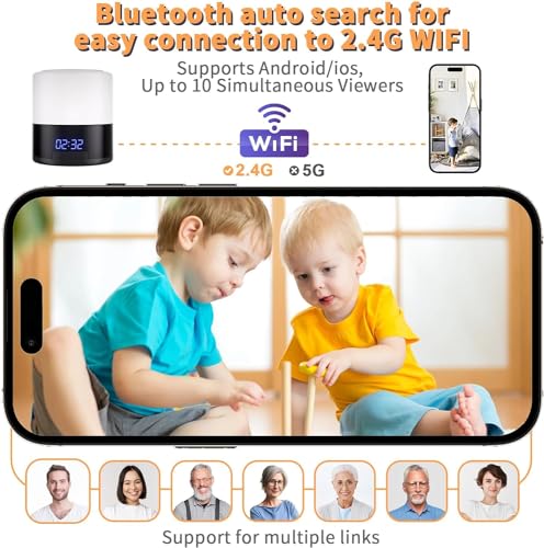 Spy Camera Hidden Camera Bluetooth Speaker, Hidden Spy Camera with Video, 1080P Nanny Cam Hidden Camera with 180°Rotating Lens, WiFi Hidden Camera Clock Night Light with Night Vision, Motion Detection