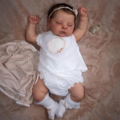 Reborn Baby Dolls Delilah with Realistic Veins, 18 inch Sleeping Newborn Baby Girl Doll, Lifelike Vinyl Silicone Reborn Doll with Weighted Cloth Body, Advanced Painted Gift Set for Kids Age 3+