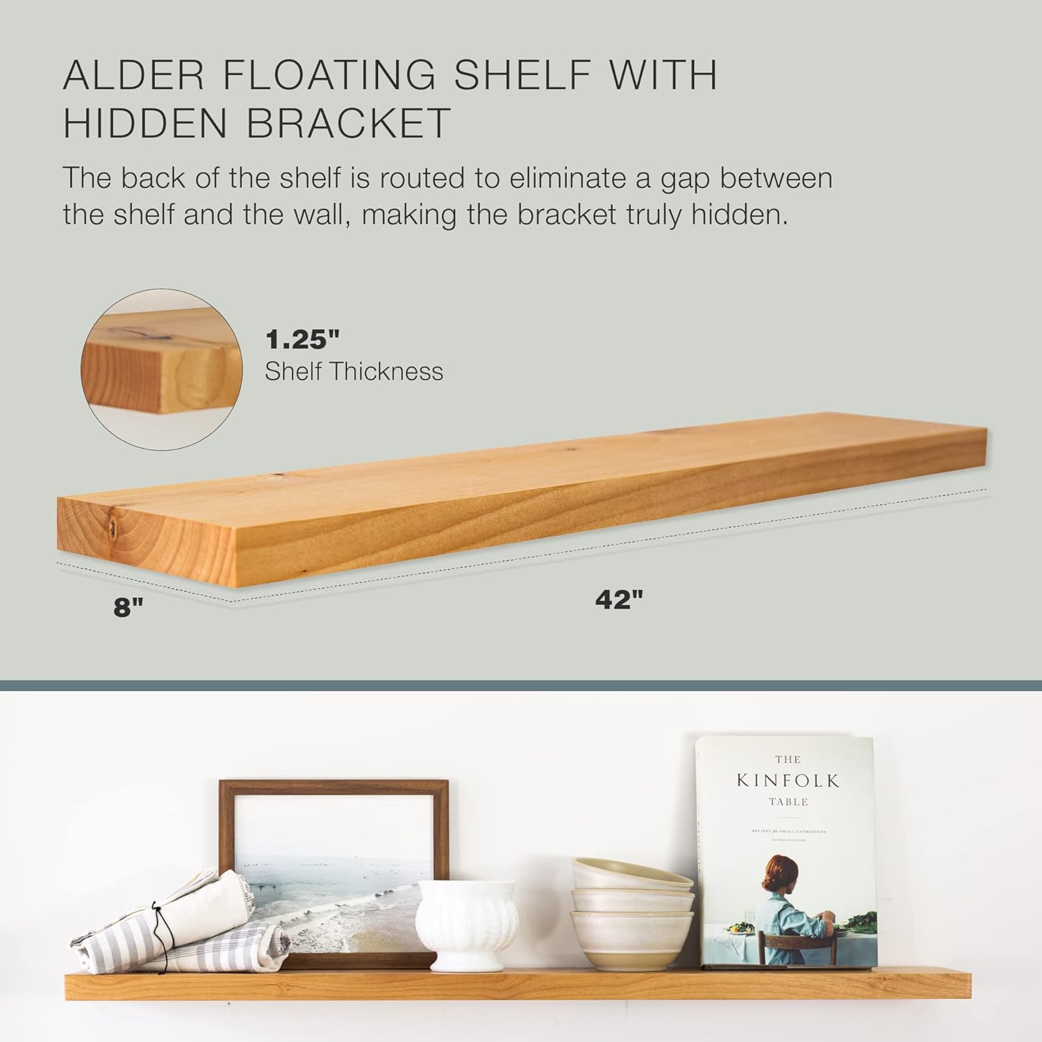 UltraShelf Solid Wood Floating Shelf for Wall Decor, Alder, 42