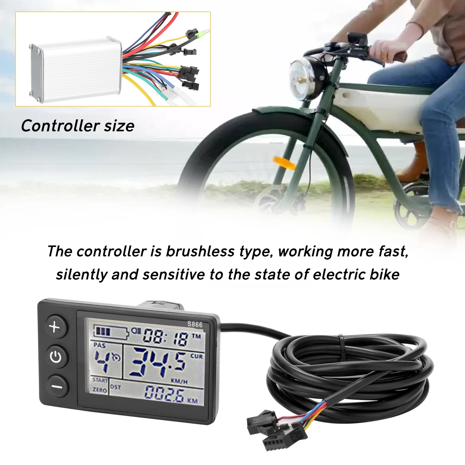 Radirus Brushless E-bike Controller, Electric Bike Controller with LCD Display, Motor Controller S866