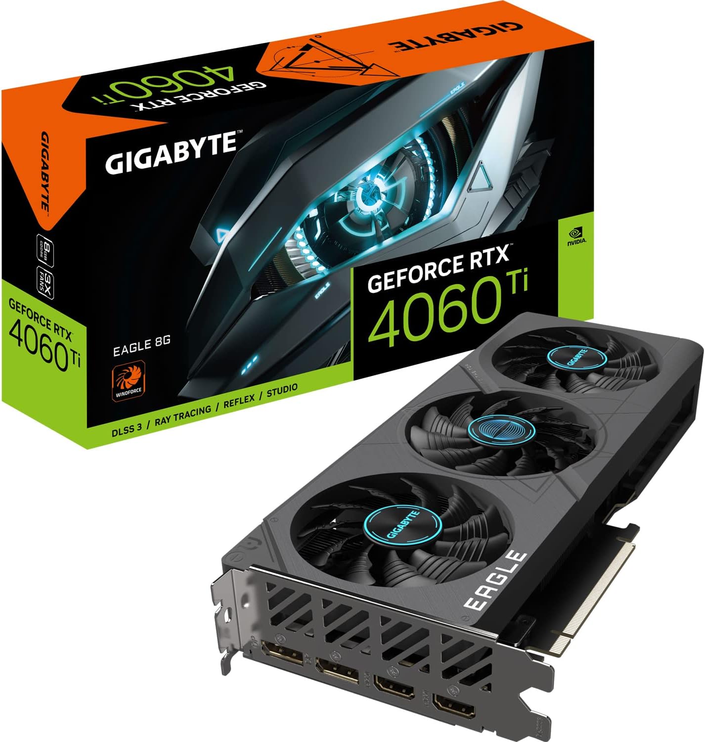 Gigabyte GeForce RTX 4060 TI EAGLE Graphics Card - 8GB GDDR6 18Gbps 128bit, PCI-E 4.0, 2X DisplayPort 1.4, 2X HDMI 2.1a, NVIDIA DLSS 3, Supports 4K, Ada Lovelace Arch, GV-N406TEAGLE-8GD
