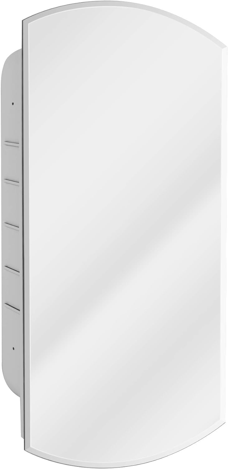 Head West Recessed Medicine Cabinet Mirror with Beveled Edge - Bathroom Mirror with Storage, Adjustable Shelves, Arched Oblong Frameless Design - Metal Vanity Medicine Cabinets for Bathroom Wall 16x30