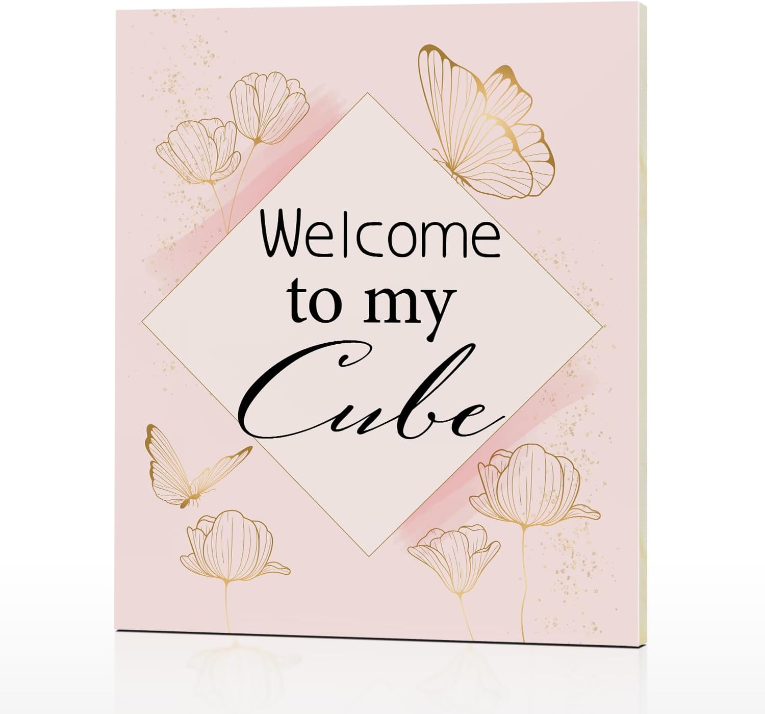 Floral Butterfly Home Decor Wood Wall Sign, Cubicle Decor Gift for Women Coworker, Office Decor Door Wooden Hanging Sign, Welcome to My Cube Wall Art Farmhouse Cubicle Porch Hallway Garden -B30