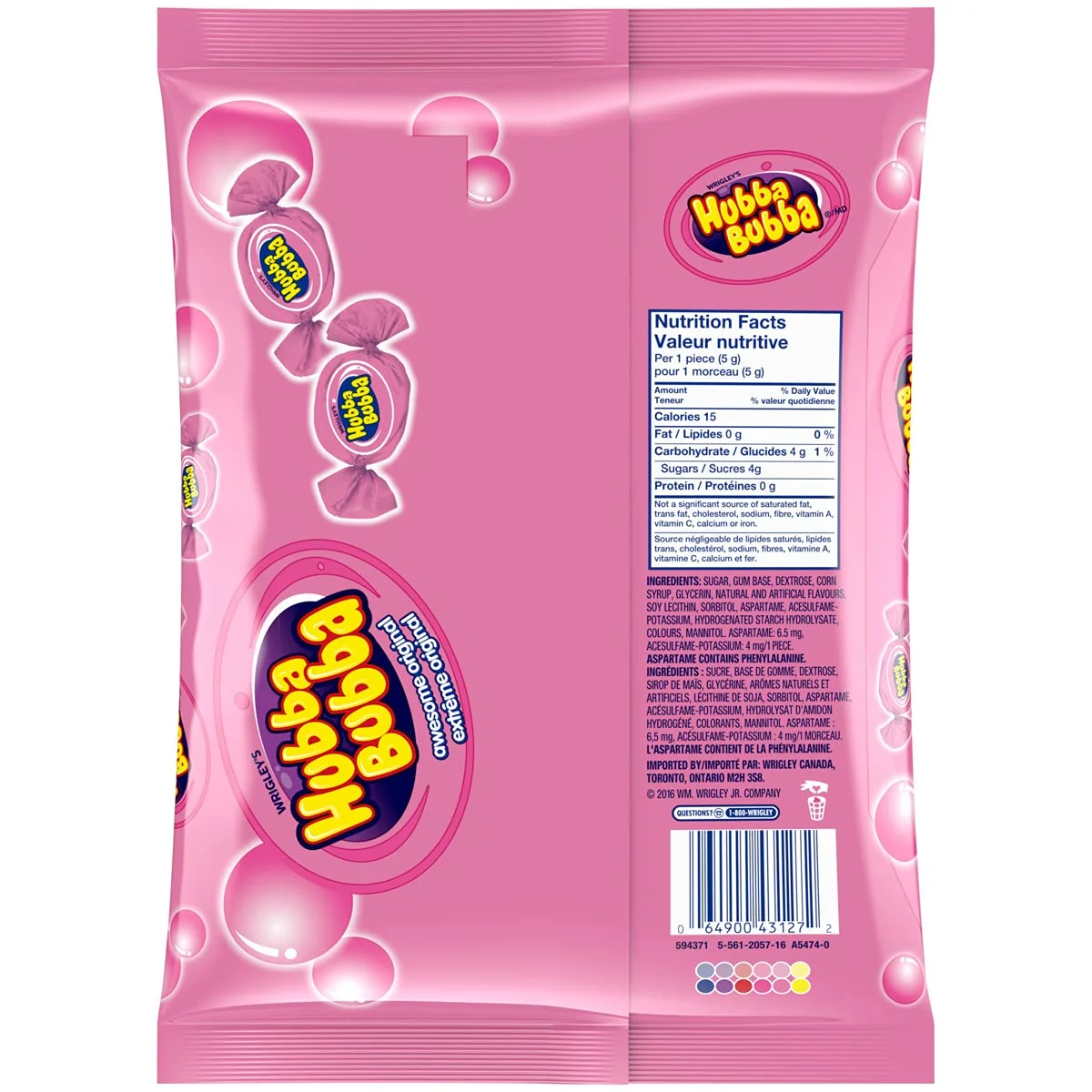 Hubba Bubba Awesome Original Fun Size, 72-Count, 5g/0.2oz per piece, {Imported from Canada}