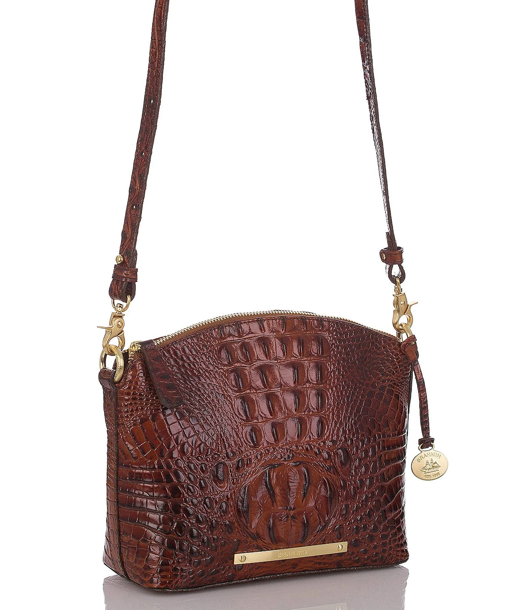 Brahmin Leather Mini Duxbury Crossbody Embossed Pecan Melbourne,brown Nwt