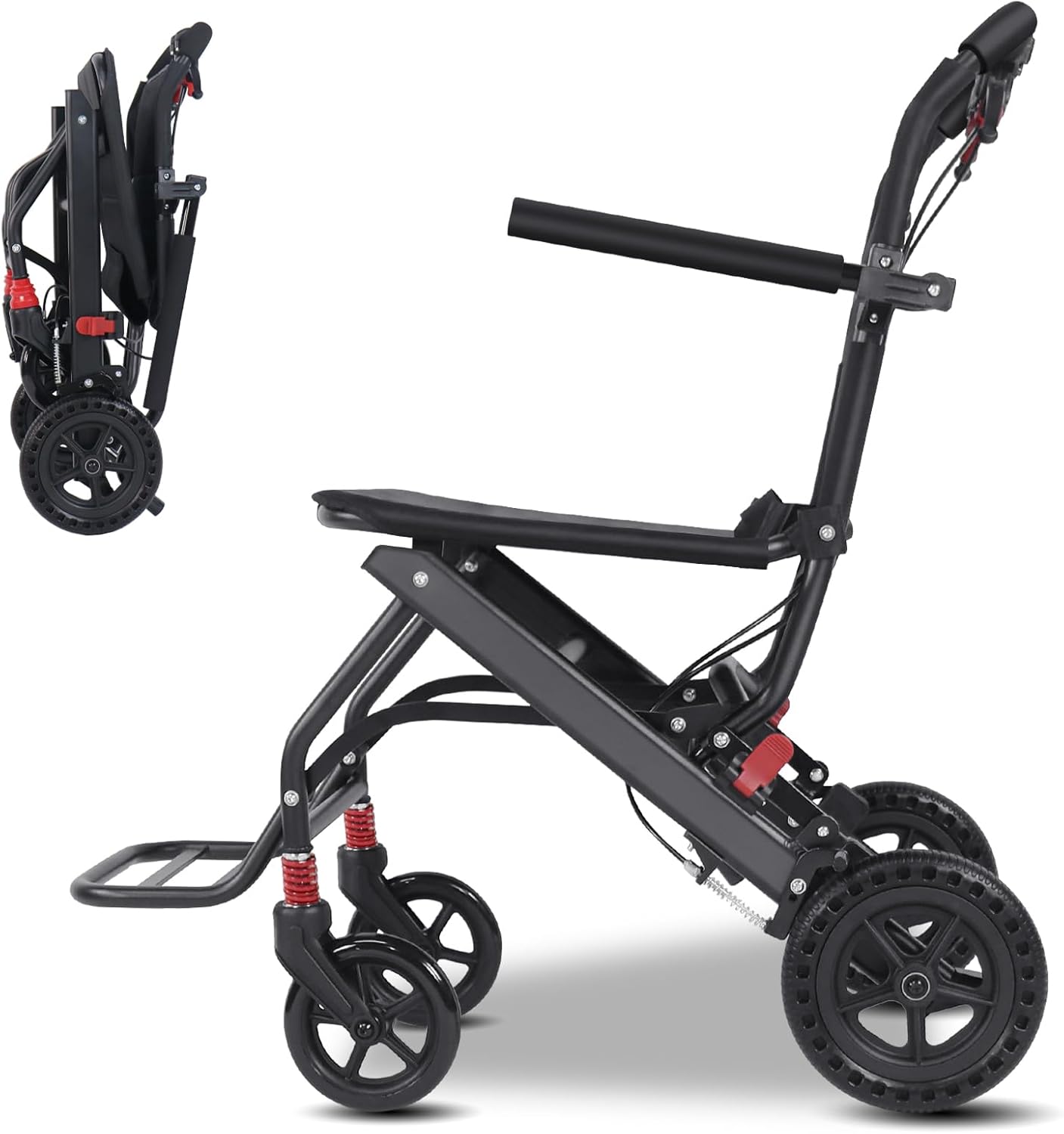 (Only 14lbs) Portable Folding Wheelchair, Travel Wheelchair with handbrake, Ultra-Light Wheelchair for The Elderly and Children (with Bag)