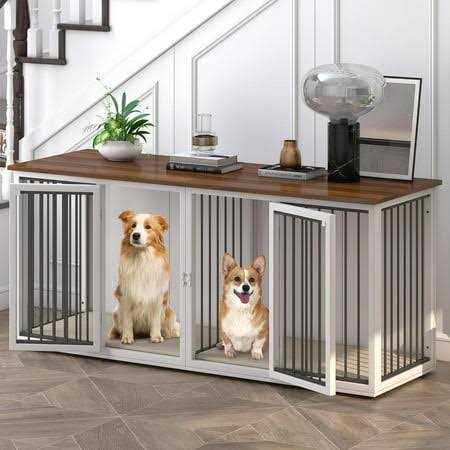 Large Dog Crate Furniture for 2 Dogs Linor Wooden Dog Crate Table with Double Doors - Pet Supplies online store