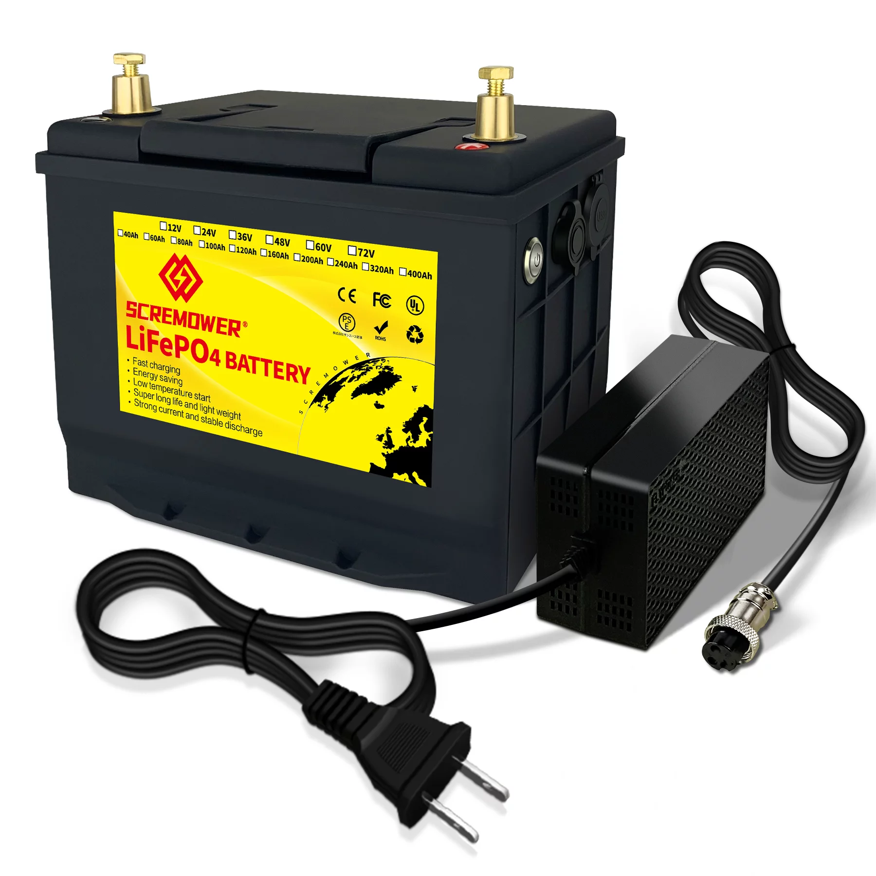 12V LiFePO4 Battery 60Ah, Lithium Batteries with 50A BMS, Rechargeable Deep Cycle, widely used for Trolling Motor, Marine, Camper, RV, Solar Power, Off Grid, Lawn Mower, Household Appliances